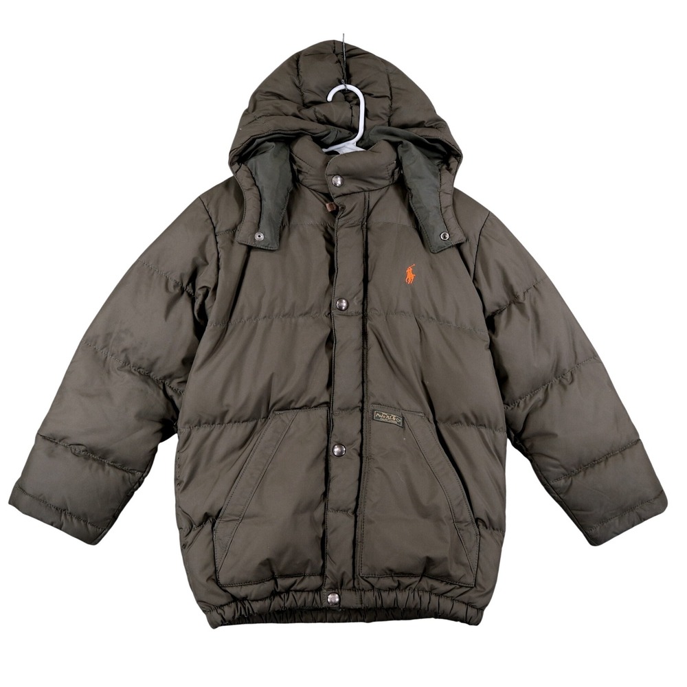 Polo Ralph Lauren Puffer Jacket Kids 7 Green Down Filled Hooded Winter Coat‎